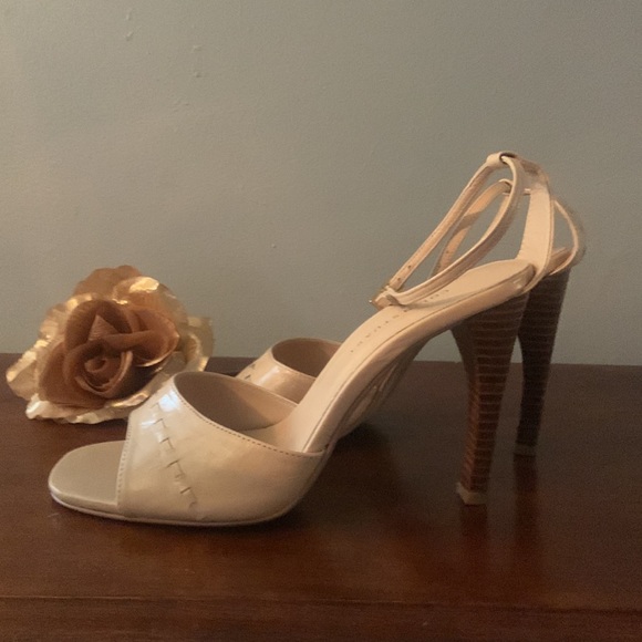 COLIN STUART Genuine beige leather square toe, 4 in wooden heel sandals Sz 7 1/2 - Picture 3 of 4